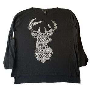 Style & Co. Women Sweatshirt M Black Geometric Deer Head Metallic Graphic Print